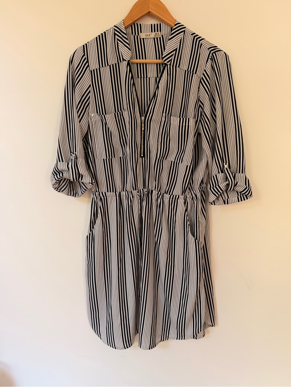 Dex Black & White Striped Mini Shirt Dress